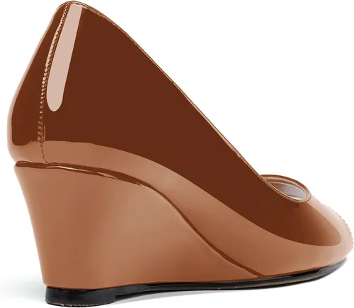 Vista 5 de WAYDERNS Zapatos de tacón bajo con cuña de charol y puntera abierta para mujer de 2 pulgadas