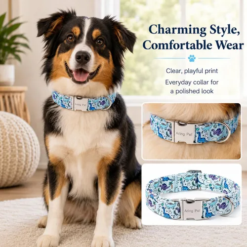 Vista 329 de Aring Pet Collar de algodón, ligero y ajustable, con hebilla de liberación rápida, para perros pequeños, medianos y grandes, para cachorros, S, Hoja