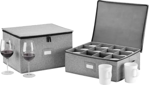 Vista 10 de Juego de 4 cajas de almacenamiento de porcelana para vajilla – Carcasa rígida y apilable – Tamaños: 12 – 10 – 8.5 pulgadas y 7 pulgadas de ancho