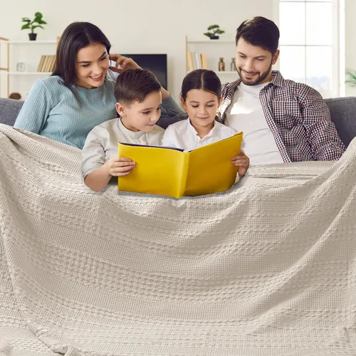 Vista 56 de PHF Manta ligera de punto gofre 100% algodón para cama, King, color blanco 02 Blanco