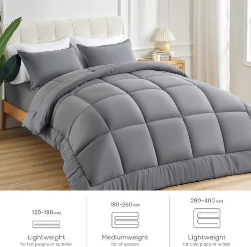 Vista 4 de Sonive Edredón acolchado para todas las estaciones, relleno de edredón alternativo de microfibra suave, esponjosa, transpirable, 7.05 oz/m² con 8