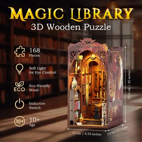 Vista 3 de Kit de rincón de libros – Kit de rincón de libros para adultos, juego de manualidades en miniatura para casa de muñecas, rompecabezas 3D de madera