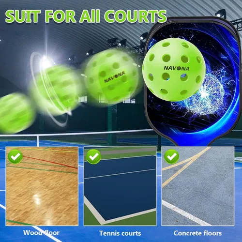 Vista 7 de Navona Paquete de 12 Pelotas de Pickleball Premium para Exteriores con 40 Agujeros Verdes, Cumplen con los Requisitos Oficiales de USAPA, Pelotas