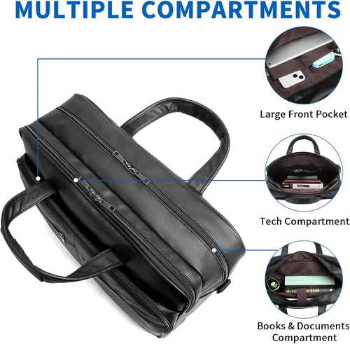 Vista 5 de seyfocnia Bolsa de mensajero de cuero para hombre, 15.6 pulgadas 17.3 pulgadas maletín para computadora portátil, bolso de hombro para computadora