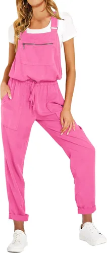 Vista 4 de ReachMe Overol con pechera ajustable para mujer, estilo casual, holgado, con bolsillos