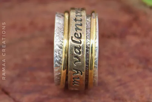 Vista 2 de My Valentine Spinner Ring Anxiety Silver and Copper Spinner Ring Fidget Spinner Ring for Women Handmade Three Spinner Ring Sterling Silver