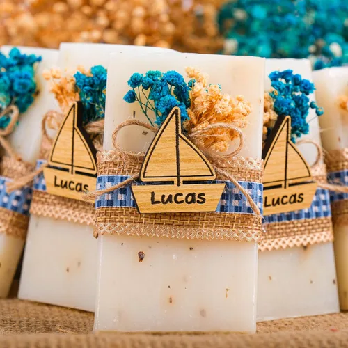 Vista 4 de Paquete de 5 decoraciones de baby shower de Happy Times Favors, regalos de baby shower, jabón mini vegano perfumado hecho a mano personalizado