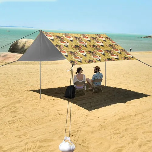 Vista 7 de Funny Animal Faces Foldable Beach Tent UPF50+ Protection Lightweight Large Sun Shelter with Sandbags & Sand Shovel for Backyard and Camping