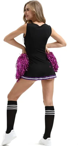 Vista 4 de Colorful House Disfraz de animadora para mujer, uniforme musical, disfraz completo, pompones, calcetines
