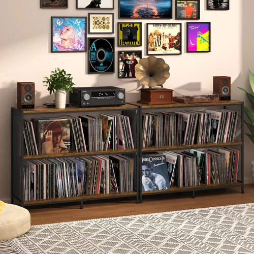 Vista 10 de Sonyabecca 3-Tier Record Player Stand with Adjustable Vinyl Storage, Black Vinyl Record Storage Up to 350 Albums, 4 Adjustable Dividers, Large