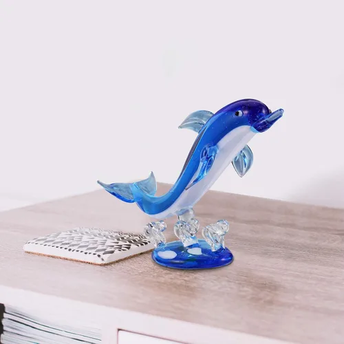 Vista 4 de BESPORTBLE Adorno de mesa de delfín, figura de delfín de cristal azul, estatua de animales marinos, escultura, pisapapeles, coleccionable, vida