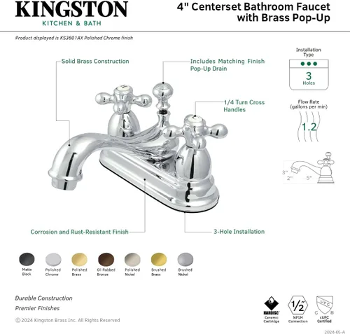 Vista 6 de Kingston KS3607AX - Grifo de baño central de 4 pulgadas, latón cepillado Cobrizo cepillado