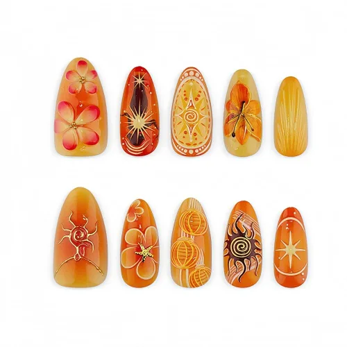 Vista 18 de 24 uñas postizas medianas a presión con forma de almendra, color LMT-7-81