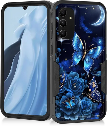 Vista 97 de Funda para Galaxy A14 5G, resistente de doble capa híbrida de policarbonato duro, goma suave, a prueba de golpes, funda protectora resistente
