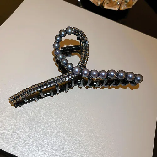 Vista 5 de Wiwpar Pinza de pelo de perlas negras con diamantes de imitación, pasador de plátano antideslizante con fuerte sujeción para mujeres y niñas, fiesta