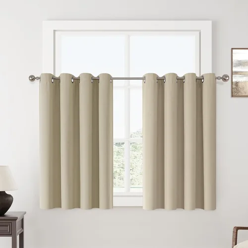 Vista 128 de ChrisDowa Cortinas 100% Opacas de Abedul Sólido de 45 Pulgadas de Largo, 2 Paneles para Dormitorio y Sala de Estar, Estilo Granja Oscurecedoras