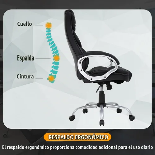Vista 6 de Silla de oficina ergonómica con respaldo alto de cuero para oficina y escritorio de computadora O10, Negro