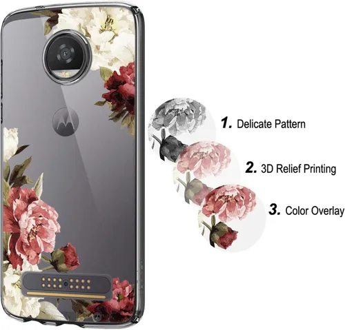 Vista 4 de Funda transparente de TPU para Moto Z2 Play / Z2 Force, cubierta trasera con estampado floral, ultra transparente, delgado, protector con cubierta