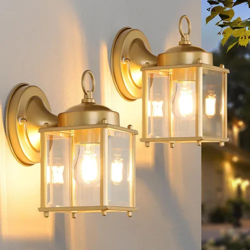 Vista 12 de Farol de pared para exteriores, aplique de pared impermeable de chocolate oscuro exterior, lámpara de pared para puerta delantera con vidrio