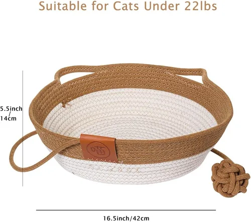 Vista 5 de Cama para gatos de cuerda de algodón tejida a mano, transpirable y fácil de limpiar, hamaca plegable para rascar con diseño de orejas de gato