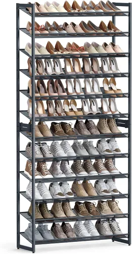 Vista 18 de SONGMICS ULMR03A organizador de zapatos con 3 estantes de metal apilables en dos posiciones (plano e inclinado) para armario, habitación o entrada