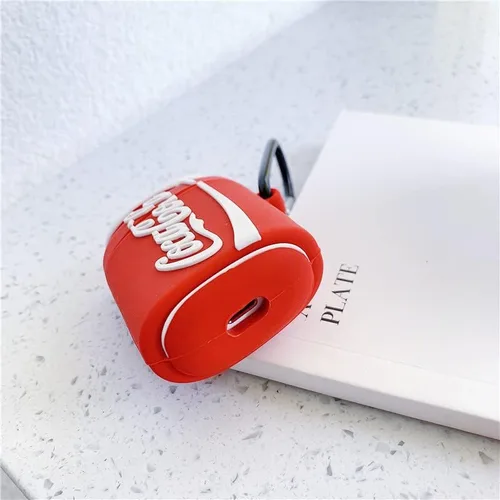 Vista 4 de Funda de silicona ultra gruesa y suave con llavero para Apple AirPods 1, 2, 1, 2, 2, color rojo y blanco, se puede beber fresco, divertido