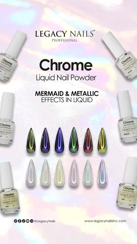 Vista 8 de LEGACY NAILS Polvo líquido profesional para uñas CROMADO - ALANA 0.2 fl oz - Revela la magia de los efectos iridiscentes, nacarados y metálicos - Di