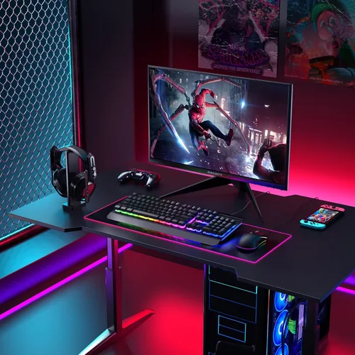 Vista 7 de Combo de teclado y mouse para juegos con cable, panel de metal de 104 teclas, teclado de computadora arcoíris con teclas multimedia, reposamuñecas