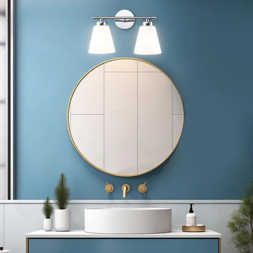 Vista 7 de Hamilyeah Lámpara de tocador moderna de cromo para baño sobre espejo, lámpara de tocador de 2 luces con pantalla de vidrio esmerilado, lámpara