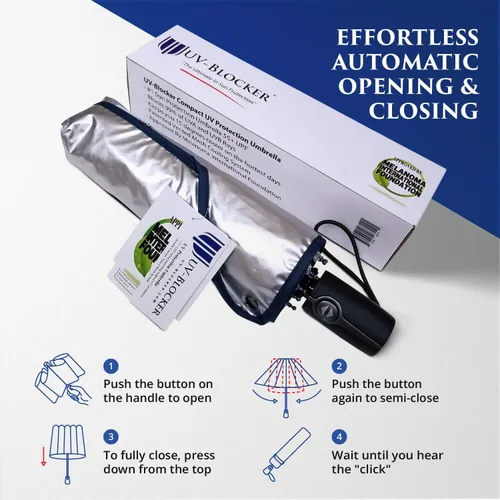 Vista 6 de UV-Blocker Sombrilla compacta con protección UV, apertura y cierre automático, toldo con doble ventilación, resistente al viento para caminar, UPF