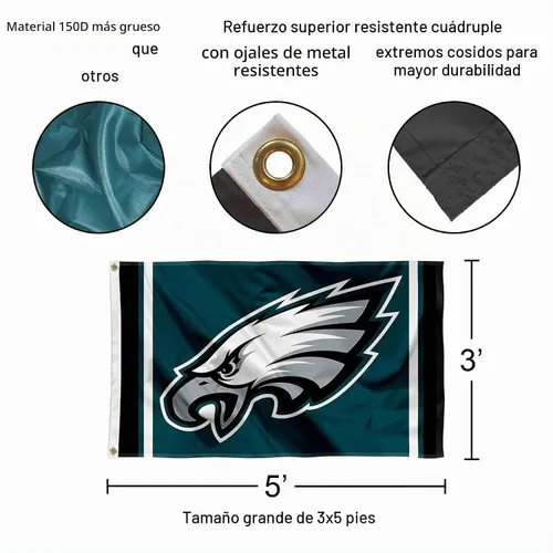 Vista 2 de Bandera grande de los Philadelphia Eagles de 3 x 5