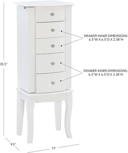 Vista 2 de Powell Muebles Joyería Armario, Blanco, 13"x 9.375"x 35.5