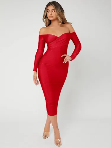 Vista 5 de Floerns Vestido largo ajustado de manga larga con hombros descubiertos para mujer