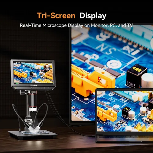Vista 5 de Microscopio digital 4K, Elikliv EM4K - Microscopios de monedas de 8 pulgadas 2000x, microscopios HDMI de 52 MP, microscopio de soldadura