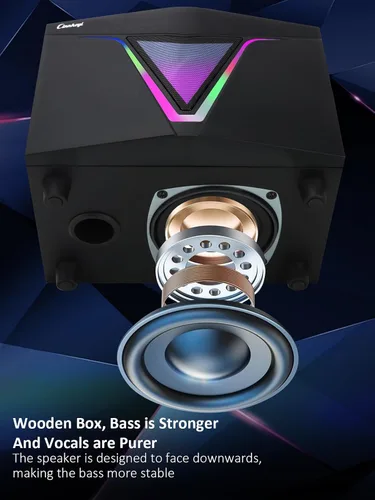 Vista 2 de 2.1 Altavoz de computadora alimentado por USB con subwoofer,Altavoces de PC con subwoofer-Satélites de rango completo de agudos medios dobles de 4.7