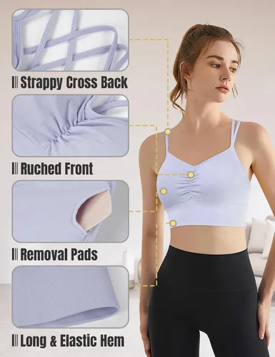 Vista 3 de VEQKING Brasier deportivo con tirantes para mujer, espalda cruzada, soporte medio, sin costuras, extraíble, acolchado, para yoga, entrenamiento