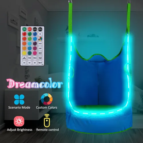 Vista 3 de Silla Columpio Colgante Mejorada para Niños, Silla Hamaca Colgante para Niños con Luces LED, Asiento Columpio Colgante de Tela Oxford 900D para Azul