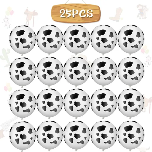Vista 5 de 25 globos con estampado de vaca de 12 pulgadas, globos de látex de animales de granja para vaquero occidental, cumpleaños, granja, baby shower