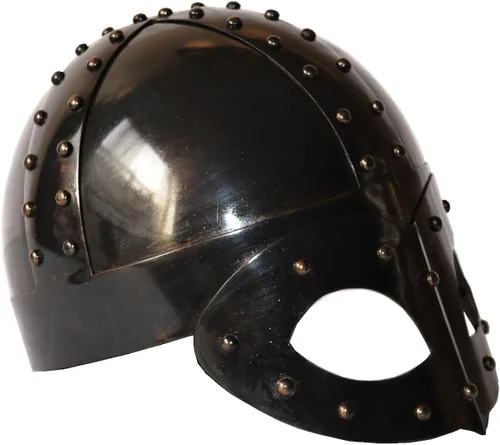 Vista 2 de SA International Casco antiguo negro con máscara vikinga medieval con forro y correa