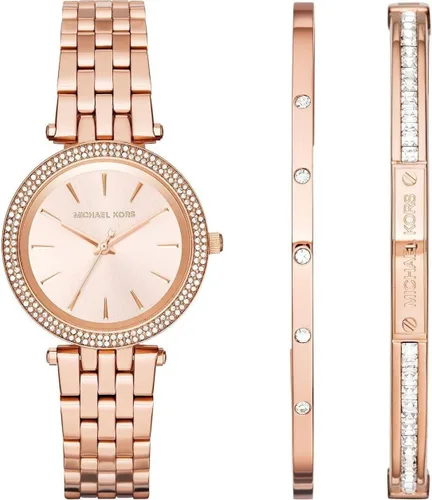 Vista 2 de Michael Kors MK3431 Mini Darci - Reloj de cuarzo para mujer, color dorado rosa, set de regalo, Rosado, L