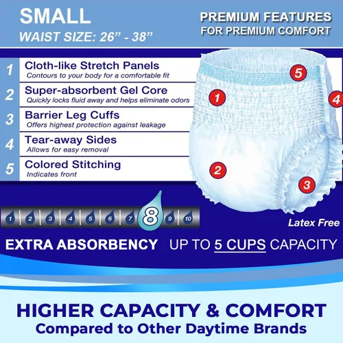 Vista 4 de LivDry Ropa interior para incontinencia para adultos, pañales de absorción extra para adultos, protección contra fugas, talla S, paquete de 20