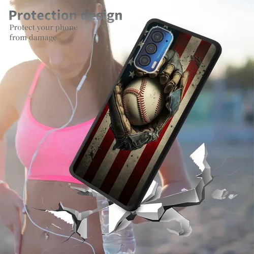 Vista 3 de Funda de béisbol con bandera retro para Motorola Moto Edge 2021/Edge 5G UW, Moto Edge 2021 Funda de silicona para hombres y mujeres, funda de goma