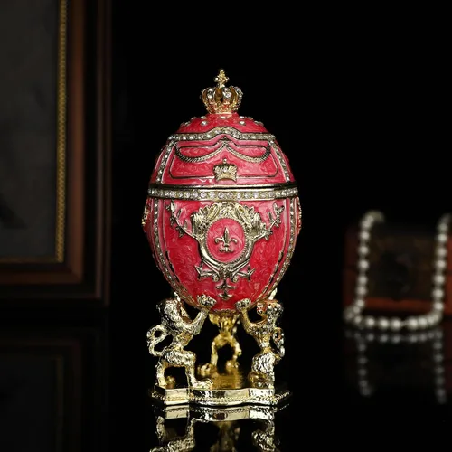 Vista 2 de QIFU Pintado a mano rosa grande Faberge huevo estilo esmalte baratija caja con bisagras, regalo único para la familia (QF2049)