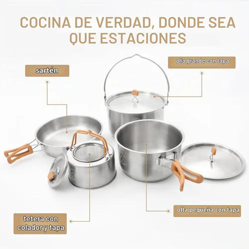 Vista 3 de Living in a Bubble Juego de cocina de acero inoxidable prémium de 7 piezas, acero inoxidable unido de tres capas, asas ergonómicas con funda