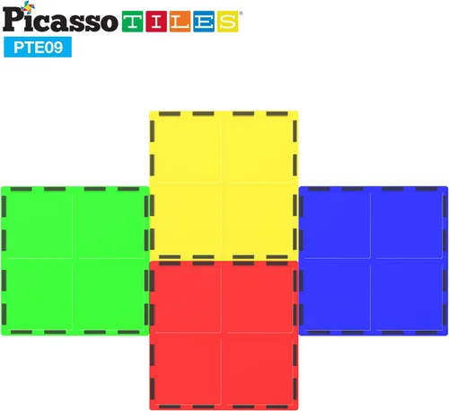 Vista 3 de PicassoTiles Bloque de construcción magnético de 4 piezas de azulejos magnéticos de forma cuadrada grande juguete de construcción STEM kit