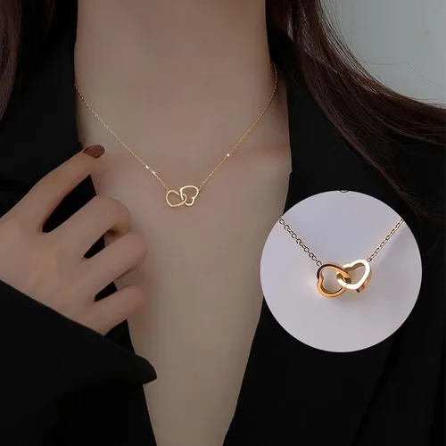 Vista 2 de Lindo collar de corazón pequeño con colgante de corazón de oro de 14 quilates, collar de cadena de corazón abierto de oro pequeño para mujer
