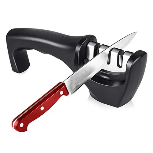 Vista 2 de Afilador De Cuchillos Ergonomico Para Cocina En Acero Inoxidable 3 En 1