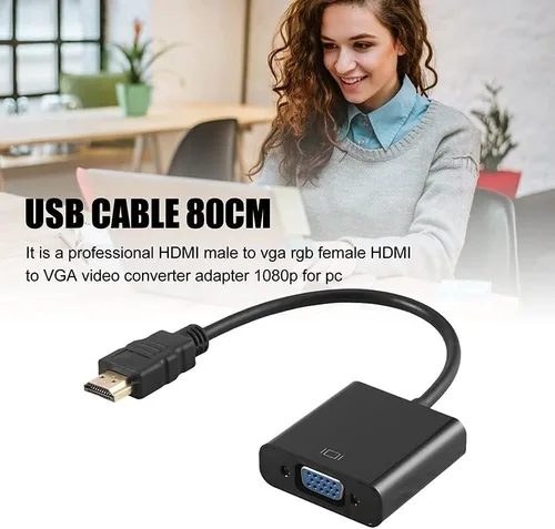 Vista 7 de Zuya Adaptador HDMI a VGA, convertidor de adaptador HDMI a VGA chapado en oro, Full HD 1080P, tarjeta de video externa, adaptador de monitor