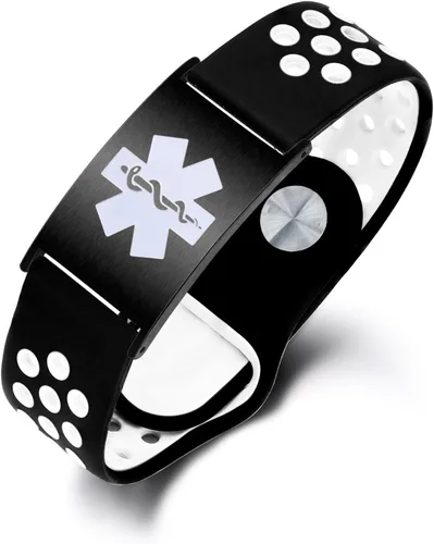 Vista 20 de Pulsera de alerta médica personalizada para mujeres y hombres, pulseras de identificación médica deportiva de silicona con grabado gratuito, pulsera