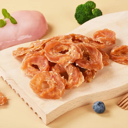 Vista 4 de Golosinas para perros Pawmate, anillos de pollo deshidratados, sin pellejo crudo, sin granos, pechos de pollo naturales reales, golosinas